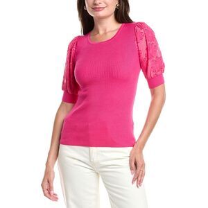 T Tahari Womens Round-Neck Elbow-Length-Sleeve Top X-Small Tulip Pink - NWT $78
